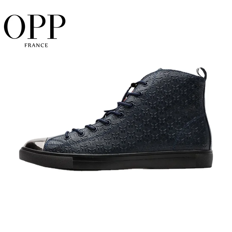 

OPP Fretwork Men Shoes Men Boots Genuine Leather Metal Toe Shoes Ankle Boots for men Winter Boots men High Top Metal