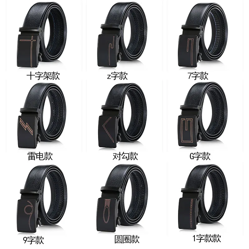 

Big size 140cm black Automatic Buckle Business PU Leather Belt Men's Casual Wear-Resistant Scraping Leather Belt Support a Gener