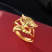 unfading fashion womens 24k plated frosted ring vietnam sand gold jewelry copper gold plated fox head opening adjustable ring