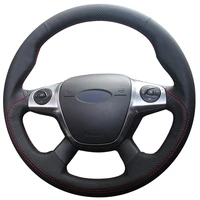 black natural leather car steering wheel cover for ford focus 3 2012 2014 kuga escape 2013 2016