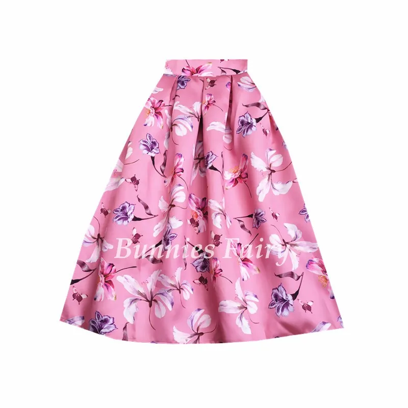 BunniesFairy, осень, 50 s, 60 s, Ретро стиль, для девушек, газетный принт, высокая талия, плиссированная, расклешенная юбка миди, Saia Longa Plissada