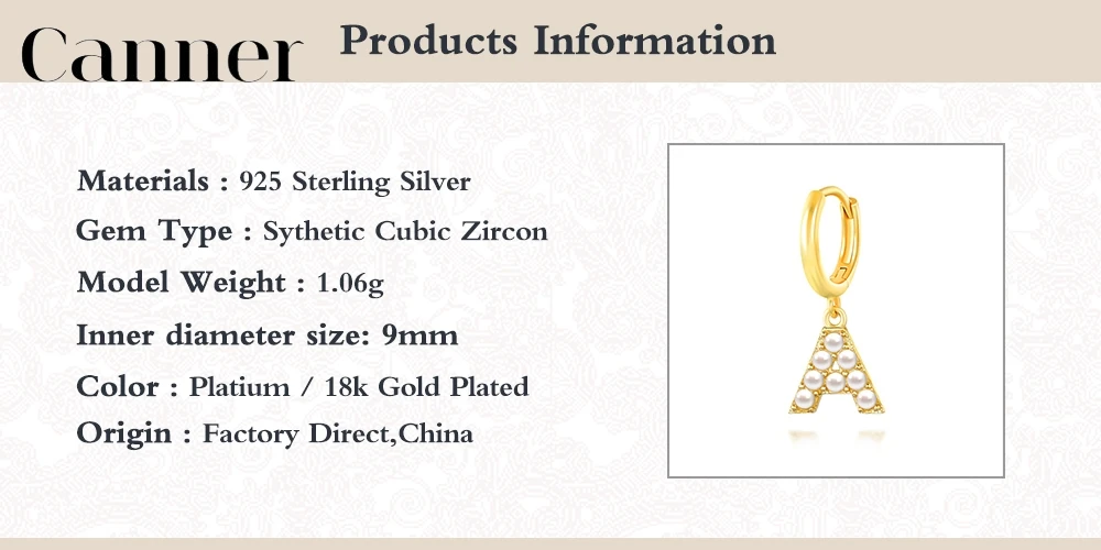 

Canner 1ps 925 Sterling Silver Earrings kolczyki Initial 26 Letters Pendant Earring For Women Fine Jewelry brincos pendientes W4