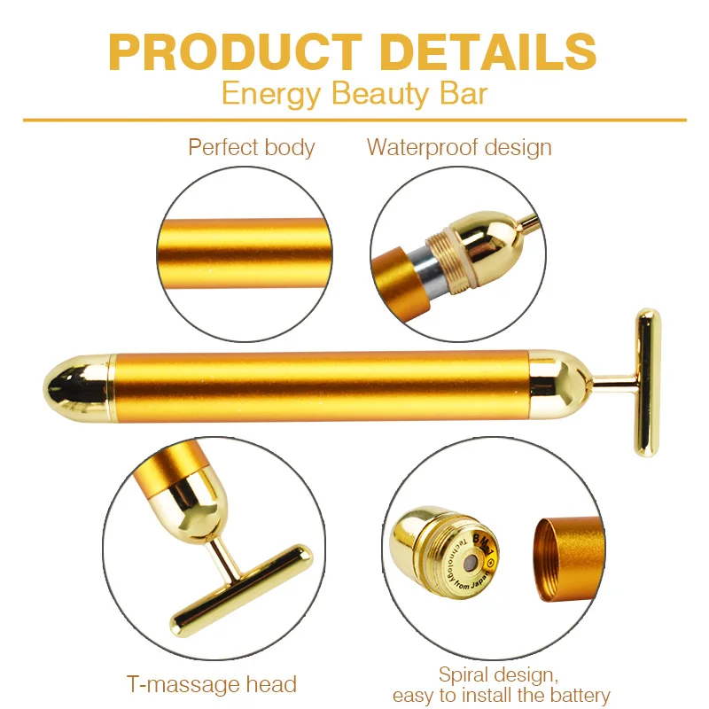 Электрическая Вибрирующая палочка для похудения лица 24 К золота косметическая