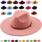 Новая цветная фетровая зимняя шляпа, вогнуто-выпуклые капли воды, 9,5 см поля, мужская и женская фетровая джазовая арбузная красная