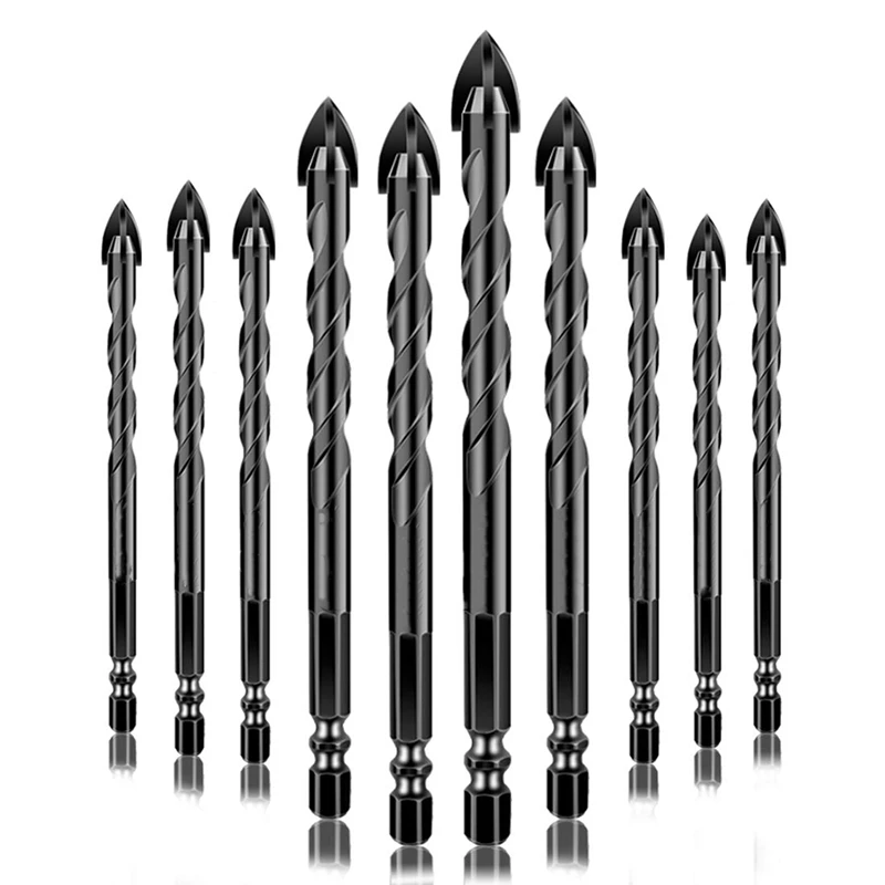 

Masonry Drill Bit Set, 10 Pieces Concrete Drill Bits Set Tile Ceramic Drill Bit Carbide Twist Tips Drilling Bits(5-12MM)