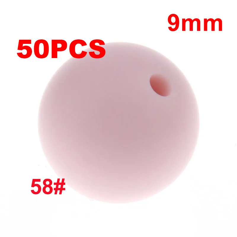 58 Quartz Pink QHBC 50 шт. Силиконовые Круглые Бусины 9 мм Жемчуг Bpa бесплатно жевательные Детские Прорезыватели ожерелье аксессуары цепочка для соски DIY Уход игрушка Kralen - Цвет: 58 Quartz Pink