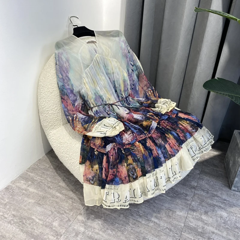 Женское свободное платье с рукавом реглан элегантное винтажное принтом