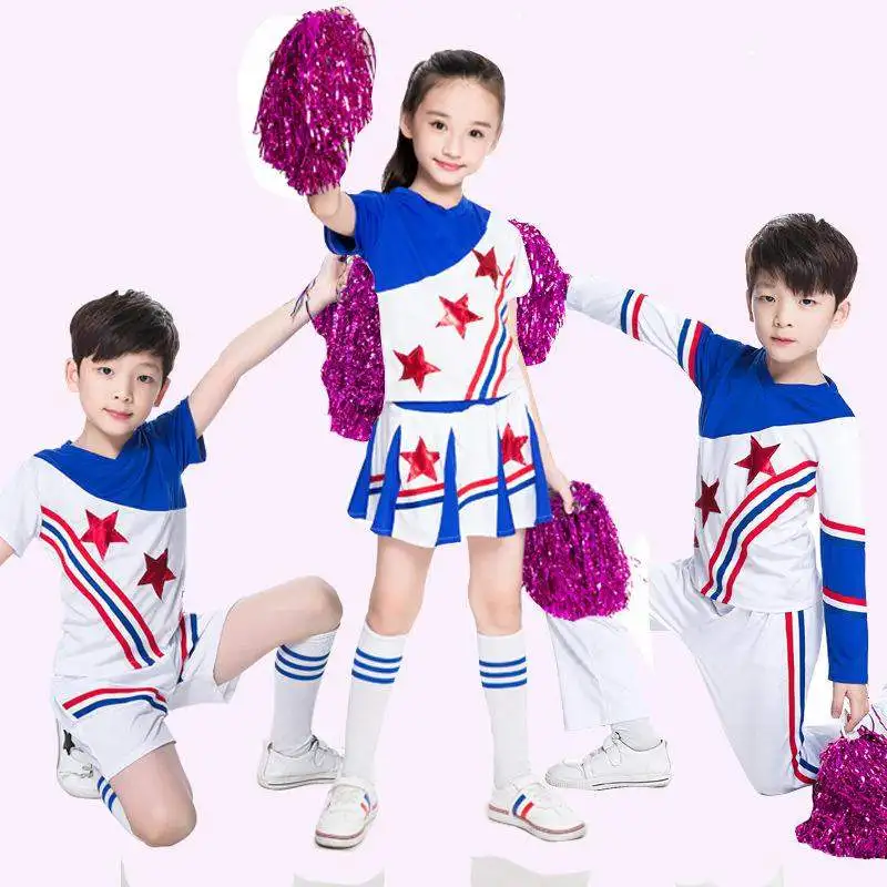 

Children Jazz Hip Hop Dance Cheer Leading 2 Piece Set Long Sleeve Tops+Pants+Skirt Girls Boys Performance Costume Outfit 4-15T