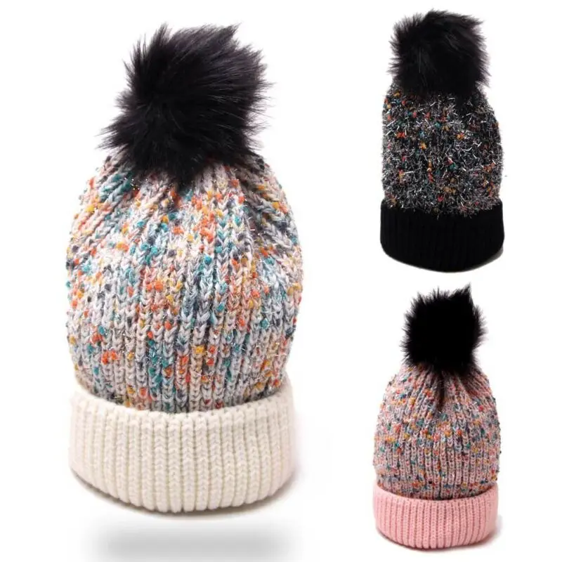 Женская зимняя шапочка вязаная крючком теплая большая шапка из лисьего меха с