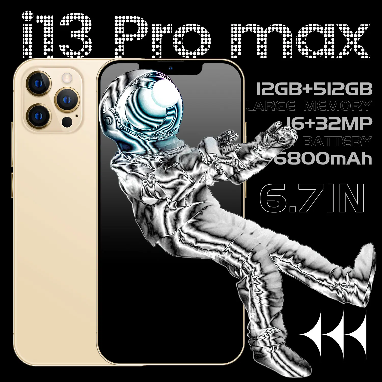 

Phone 6.7 Inch I13 Pro Max Case Smartphone HD Screen Android Cellphone 12+512GB Face ID 6800mAh Dual SIM 5G Mobile Phone