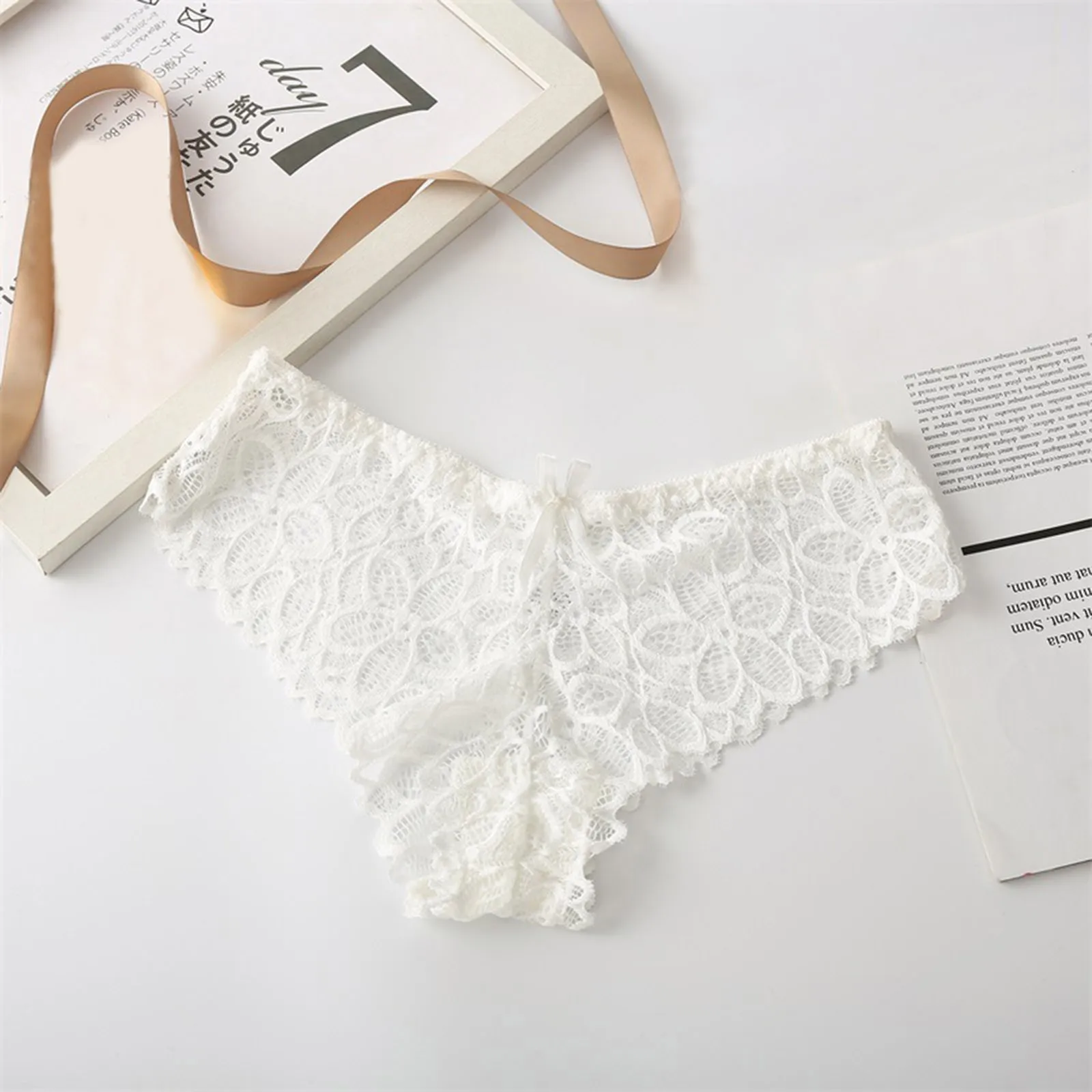 

Ladies Sexy Lingerie Panties Lace Bow Hollow Low Waist Briefs Underwear Comfortable Elegant Lingerie Nightwear Sexy Costumes