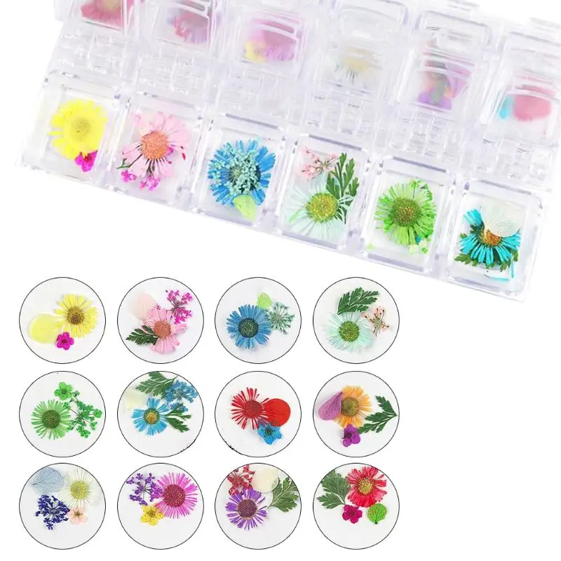 

12Grid/Box Crystal Epoxy Filler Dry Flower Mixed Nail Stickers Decorations Craft