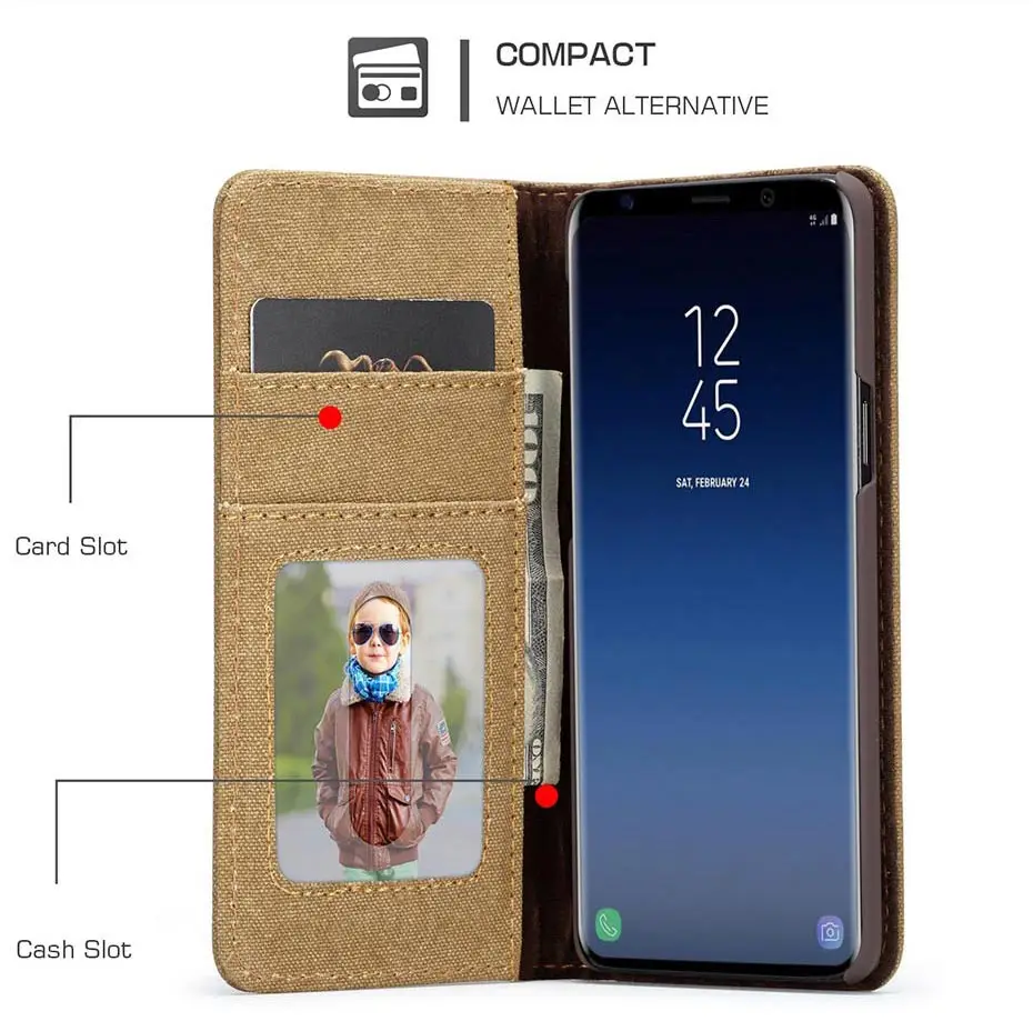 Модный джинсовый холщовый чехол-бумажник для samsung Note8 Note9, чехол с магнитной застежкой Чехол для Galaxy S6 S7 S8 S9 S10 Plus, чехол