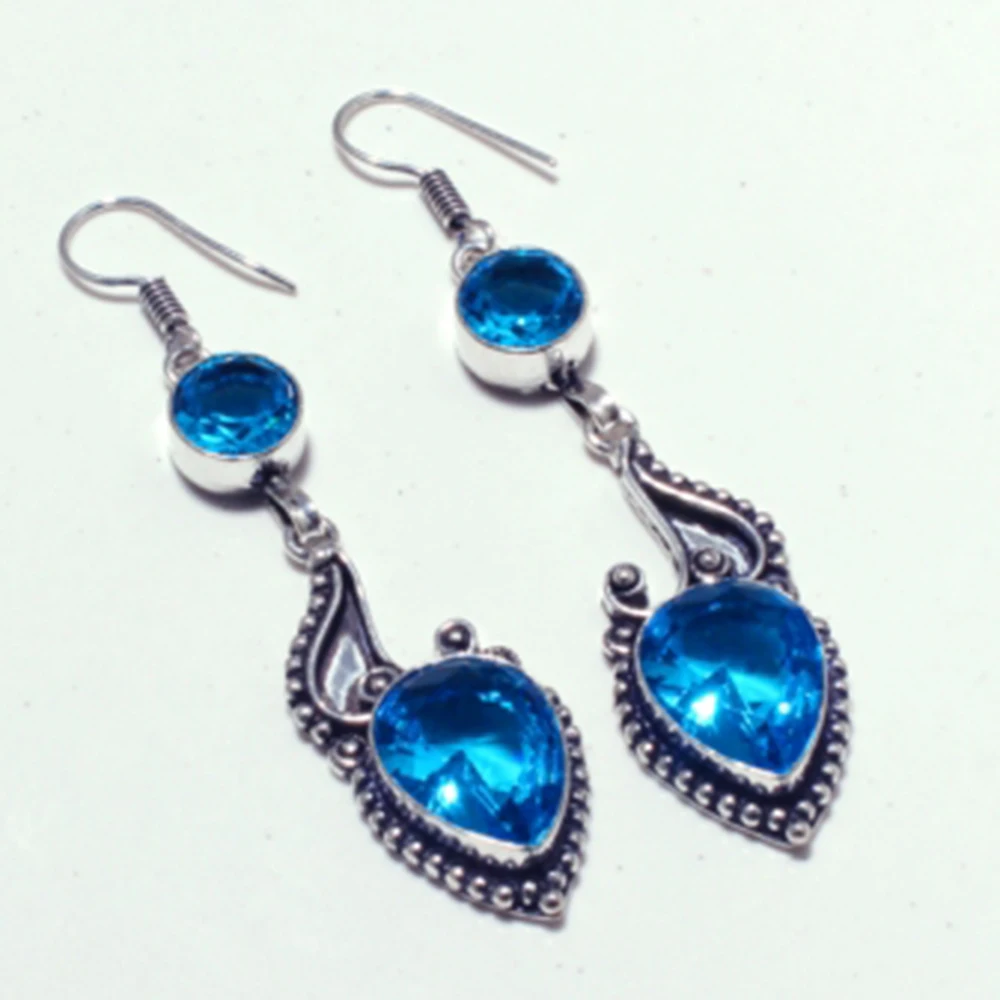 

Genuine Blue Topaz Silver Overlay on Copper Earrings, Hand made Jewelry Gift
