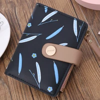 short leaf print womens wallet soft pu leather credit card holder buckle two fold ladies zipper coin purse cute money wallets