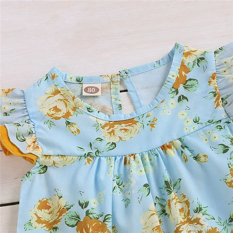 Летний костюм для маленьких девочек цветочный топ с расклешенными рукавами +