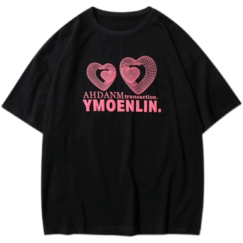 

Trendy 3D Cartoon Heart Love Summer Korean Loose Plus Size Women Cotton Short-Sleeved T-Shirt Y2K Aesthetic Harajuku Graphic Tee
