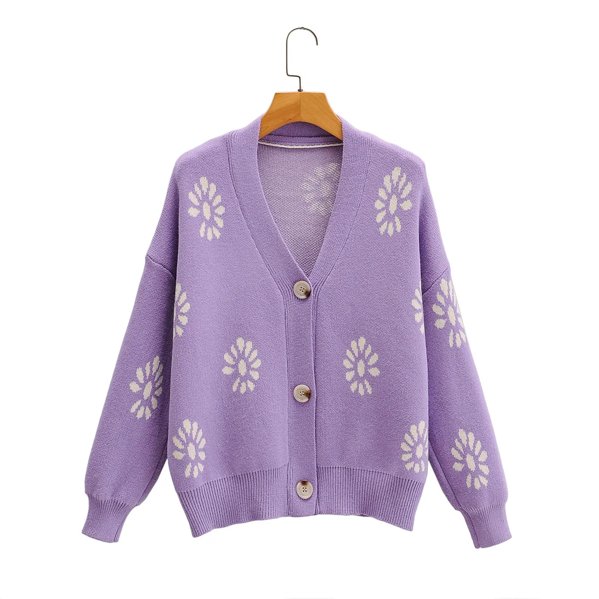 Женский трикотажный кардиган с цветочным принтом повседневный укороченный