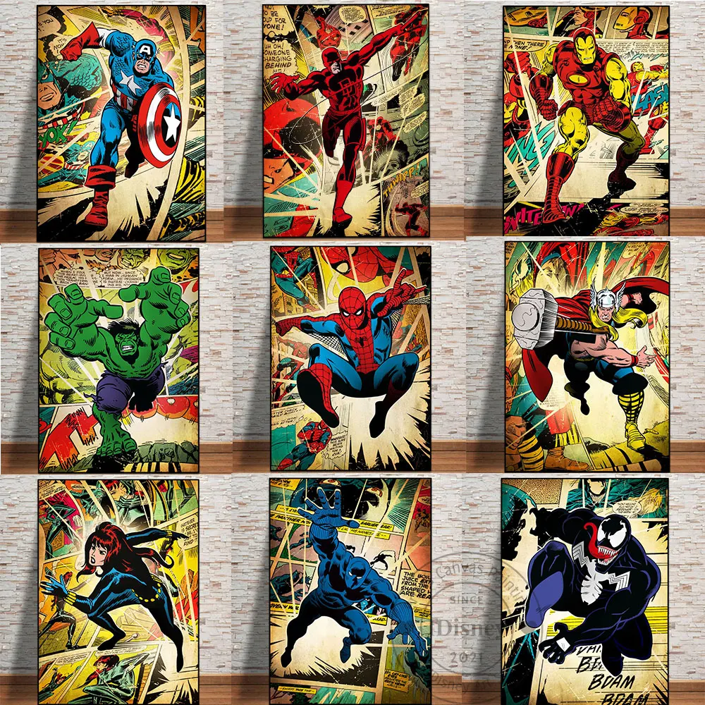 Постер с персонажами Marvel искусство человек-Спайдер черная вдова Железный