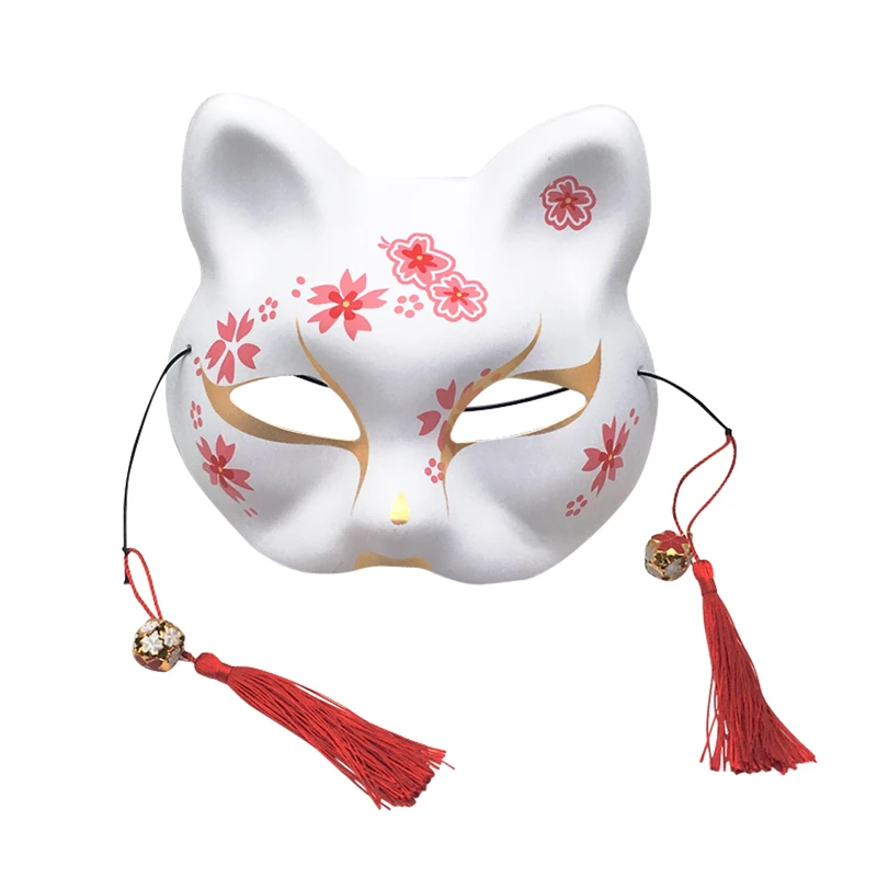 

YangYong ACG Cat Kitsune Mask for Cosplay,Collection,Wall Decoration, Black and Pink Sakura Flower PVC Costume Accessory