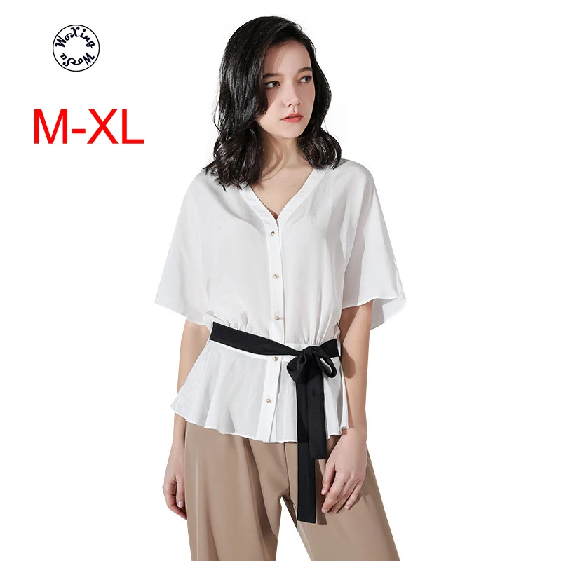 

2019 new summer Mulberry Silk Slim middle sleeve solid color cardigan top Hangzhou silk T-shirt can be issued by one