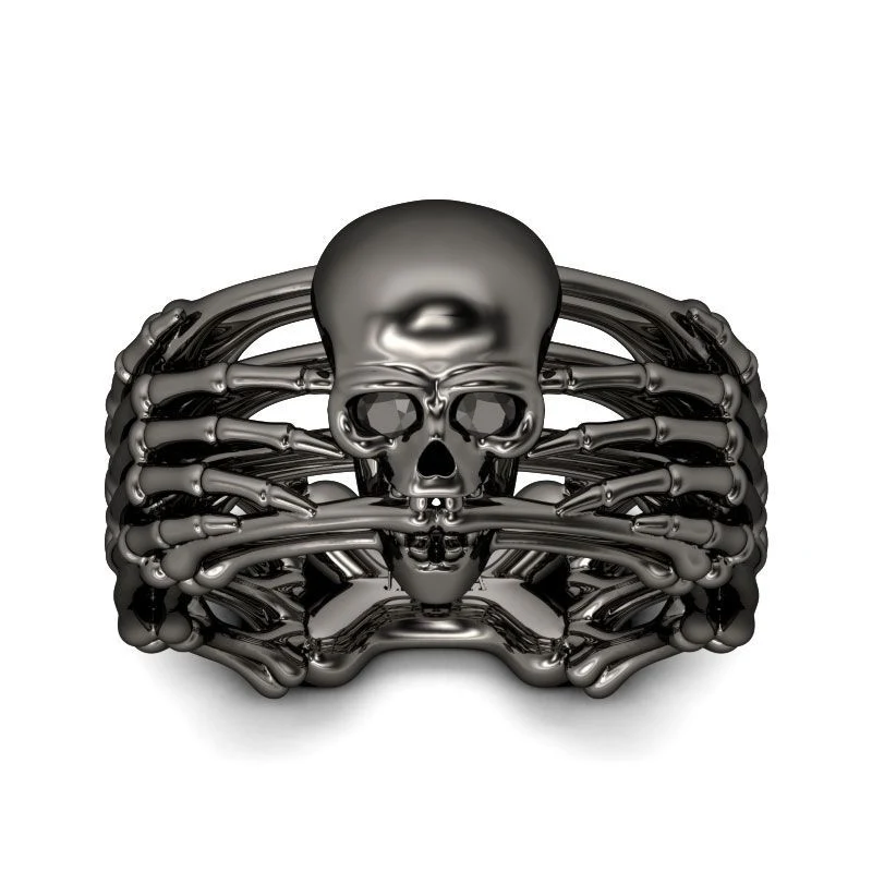 

Creative retro exaggerated hip-hop men's Black gold Skull ring trend personality fashion punk locomotive style jewelry wholesale