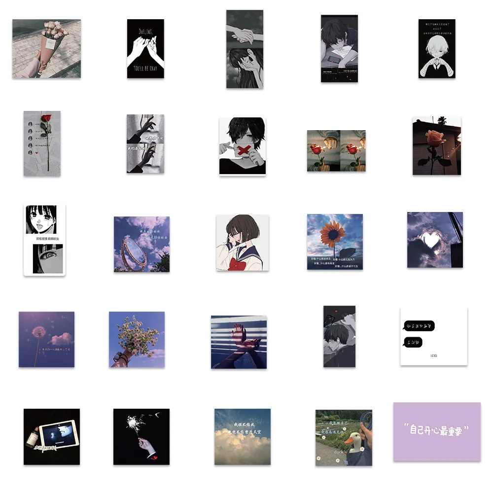 

10/30/50PCS Micro Funeral Ins Wind Gloomy Graffiti Notebook Luggage Hand Account Material Decorative Stickers Toys Wholesale