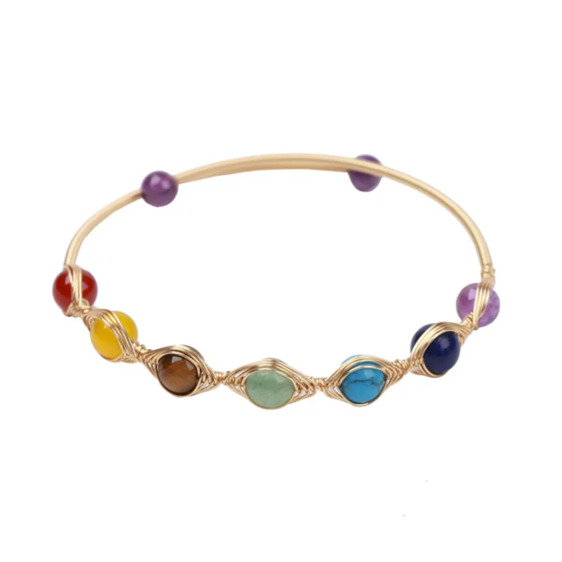 

7 Chakra Bangles With Natural Crystal Stone Bead Bracelet Bangles For Women Meditation Healing Energy Balancing Bangles Jewelry