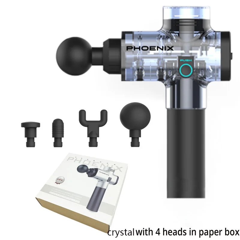 Crystal Paper Box Мышечный массажный пистолет, ГЛУБОКАЯ ТЕРАПИЯ ткани с 4 массажными головками, низкий уровень шума, 3 уровня, облегчение боли, расслабление с EVA походная коробка - Цвет: Crystal Paper Box