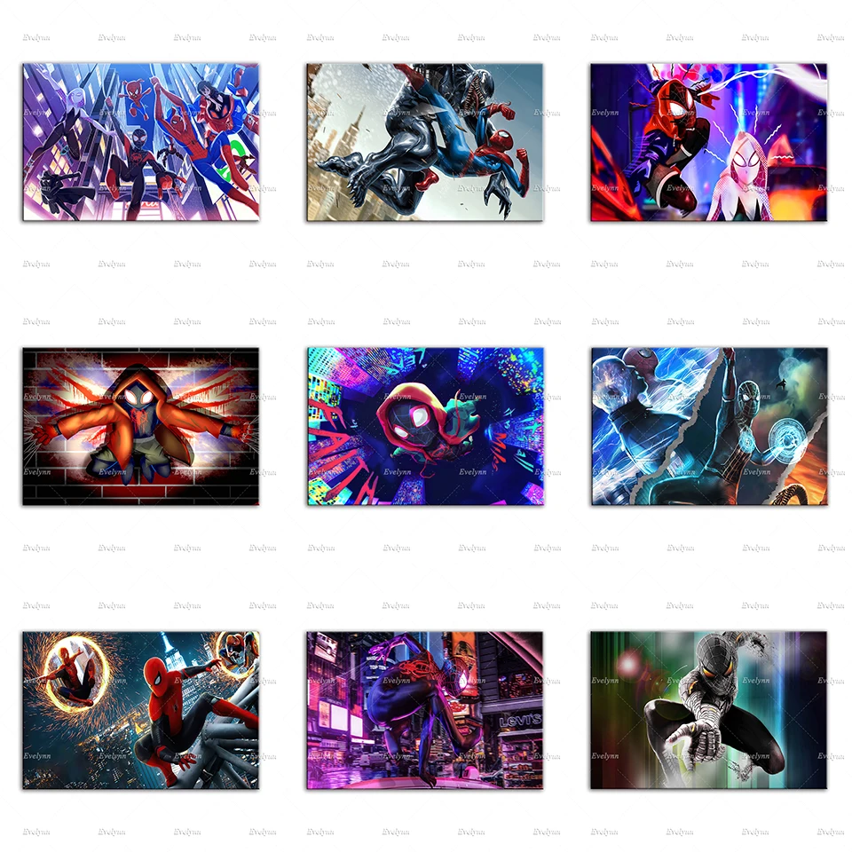

Marvel Spider Man Into The Spider Verse Movie Poster painting Modern Living Room Decor Canvas Wall Art Prints Nordic Home Decor