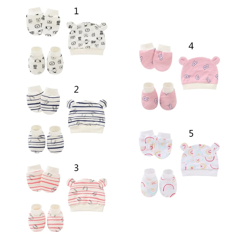 

Baby Infants Anti Scratching Cotton Gloves+Ears Hat+Foot Cover Set Newborn Mittens Socks Beanies Cap Kit