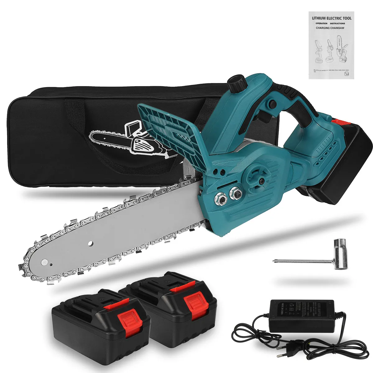 10 Inch Cordless Electric Saw Chainsaw 3000W 588VF with 2PCS Battery Brushless Motor Rechargeable Power Tool for Makita Battery