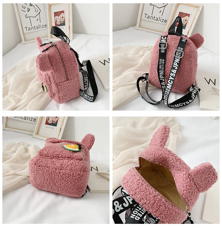 

Toddler Boys Girls Plush Backpack Kindergarten Rucksack Cute School Bag Lightweight Daypack with Animal Ears & Fruit Pattern
