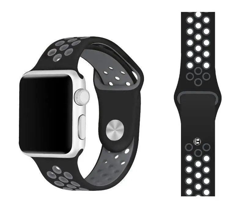 Силиконовый каучуковый ремешок для наручных часов Apple Watch, версии series1/2/3/4/5 резиновый браслет для наручных часов iwatch, ремешок 38 мм, 40 мм 42 44 мм - Цвет ремешка: blackgrey