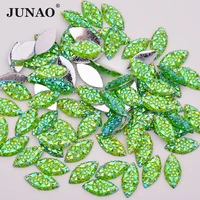 junao 100pcs 715mm green ab color horse eye rhinestones flatback resin crystal stones non sewing strass for clothes crafts
