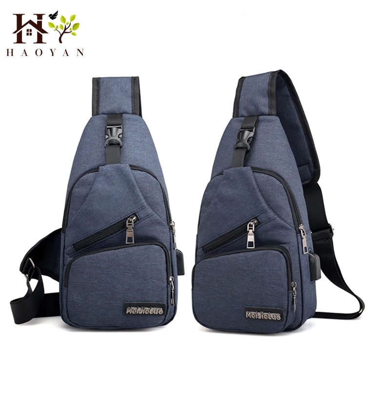 

2020 New Simple Men's Shoulder Bag USB Charging Messenger Bag Men's Chest Bag School Summer Short-Distance Travel Bag