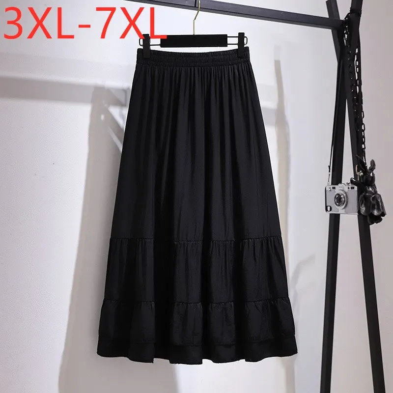 

Missfansiqi 2022 Plus Size Skirt For Women New Summer Large Loose Cotton Black Ruffle Fold Black Midi Skirts 3XL 4XL 5XL 6XL 7XL