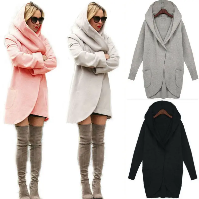 Женское шерстяное тонкое пальто с капюшоном свободные женские зимние толстовки