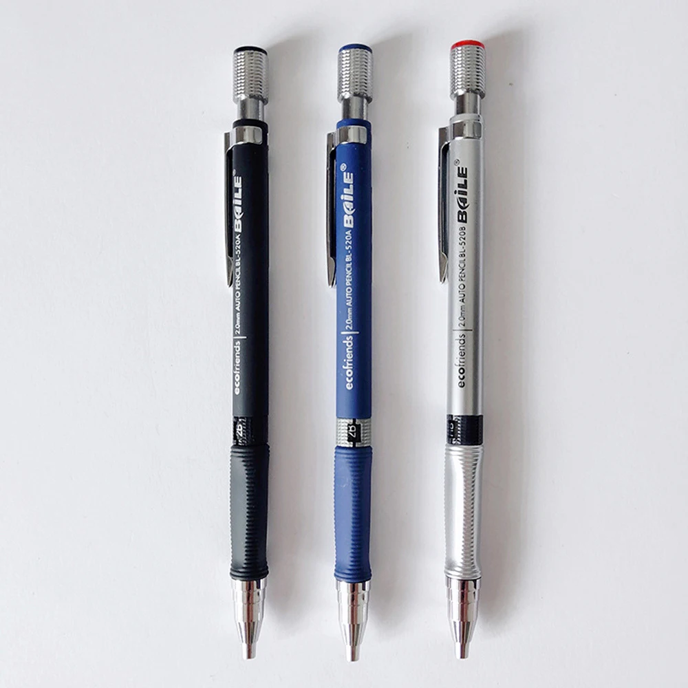 

2Pcs Mechanical Pencil, 2.0 mm Lead Refill, Black/Blue/White Barrel Automatic Pencil for Exams Drawing Pens School Stationery