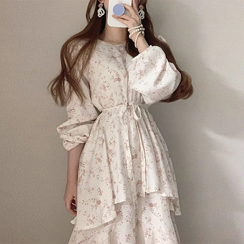 Gaganight женское платье с О-образным вырезом и цветочным принтом на завязках талии