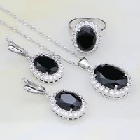 925 silver jewelry black stones white cubic zirconia bridal jewelry sets for women anniversary earringsringpendant necklace
