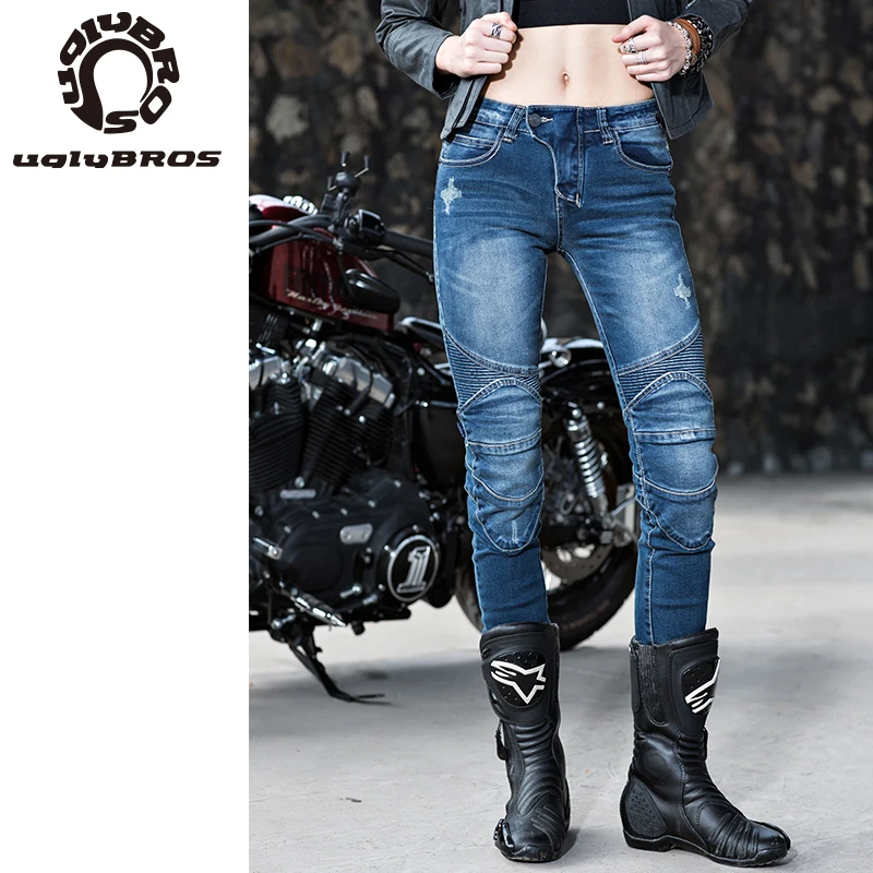Uglybros перину Джинсы женские мотоциклетные Джинсовый плащ джинсы для езды на