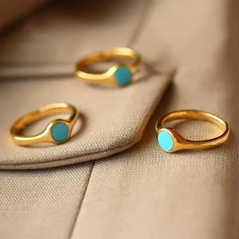

Autumn new style inlaid blue turquoise opening adjustable ring beautiful personality exquisite ladies silver jewelry