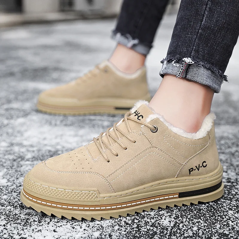 

Hot Men Casual Shoes Solid Warm Plush Cotton Shoes 2020 Men Sneakers Lace-Up Fashion Men Footwear Outdoor Male Shoes Snow Boots