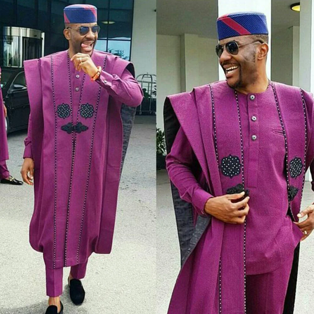 Fadzeco африканские мужские костюмы Дашики Топ рубашка брюки комплект из 3 предметов