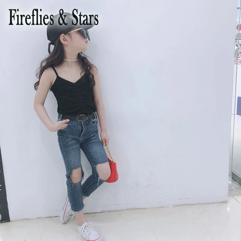 Весенне осенние джинсы для девочек Детские эластичные джинсовые брюки детские