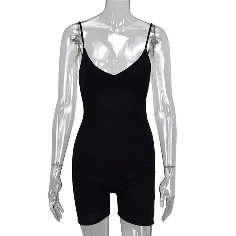 

Imcute Fashion Women Sleeveless Strappy Jumpsuit Playsuits Solid Color Sexy V-neck Fashion Lady Jumper Romper Shorts Overalls