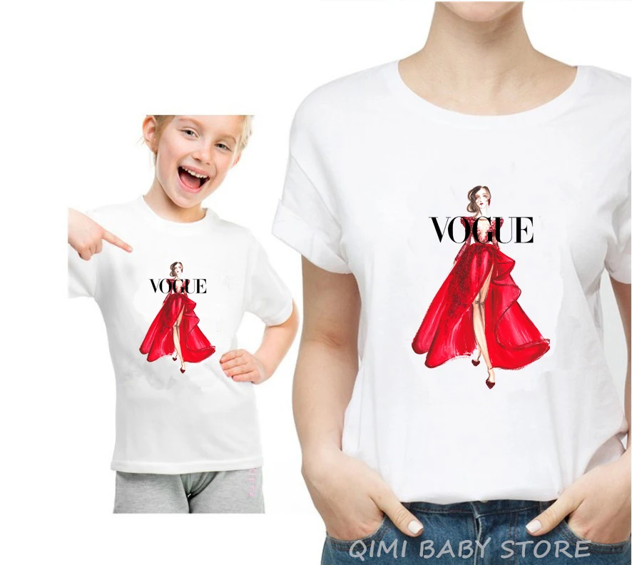 Fashion Mom And Daughter Harajuku White Tshirt Parent-child Clothing Casual Lovely Short Sleeve Women T shirt O-Neck Tees - Цвет: A17-White