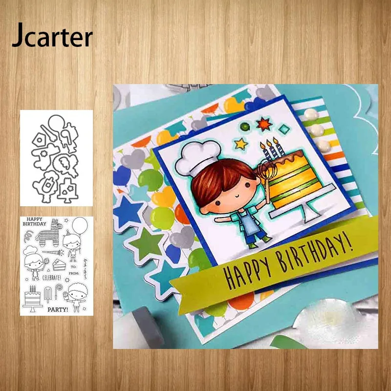 

Kid Making Birthday Cake Metal Cutting Dies and Rubber Stamps Letters Scrapbooking DIY Stencil Album Make Template Decor Craft