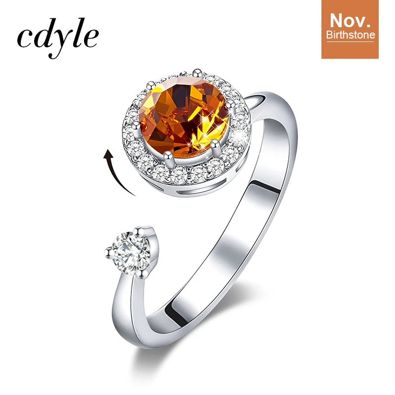 Cdyle, женское блестящее вращающееся кольцо с фиолетовым кристаллом от Swarovski, регулируемые свадебные кольца серебряного цвета для девочек, Роскошные бренды - Цвет основного камня: Nov. R1040K-S